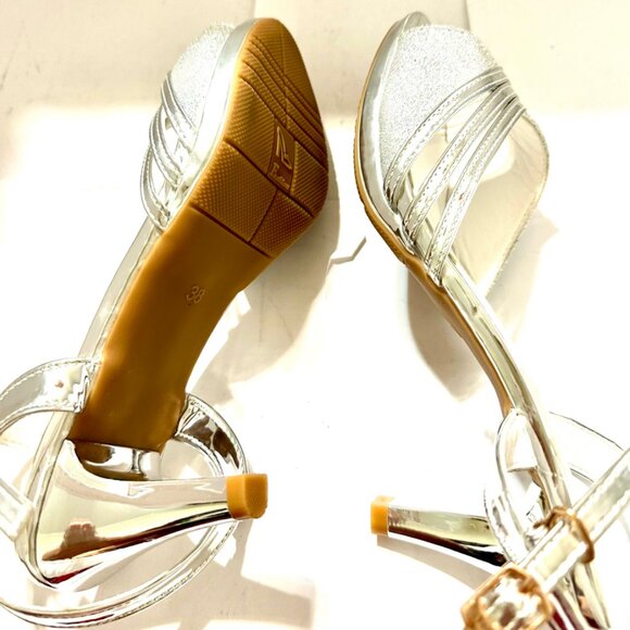 Fashion Glitter Sparkle Heel Ankle Open Toe Shoes Adult Women's Size 7.5 - Picture 5 of 6